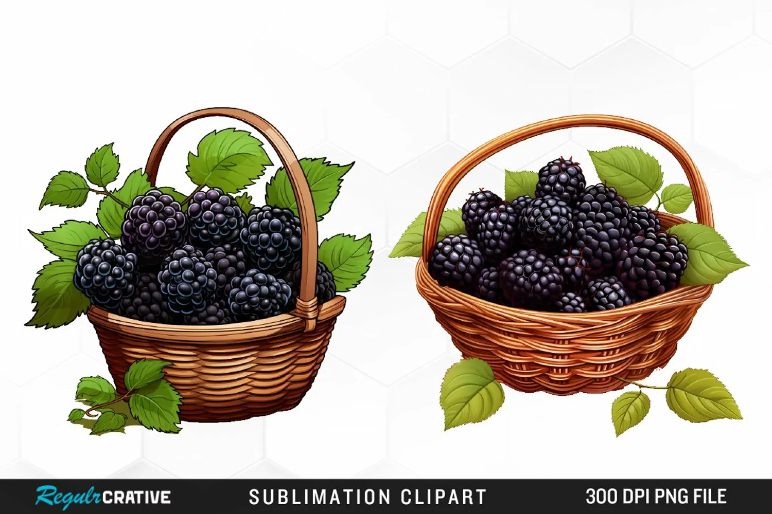 Watercolor Basket Blackberry Graphics Clipart product image 1