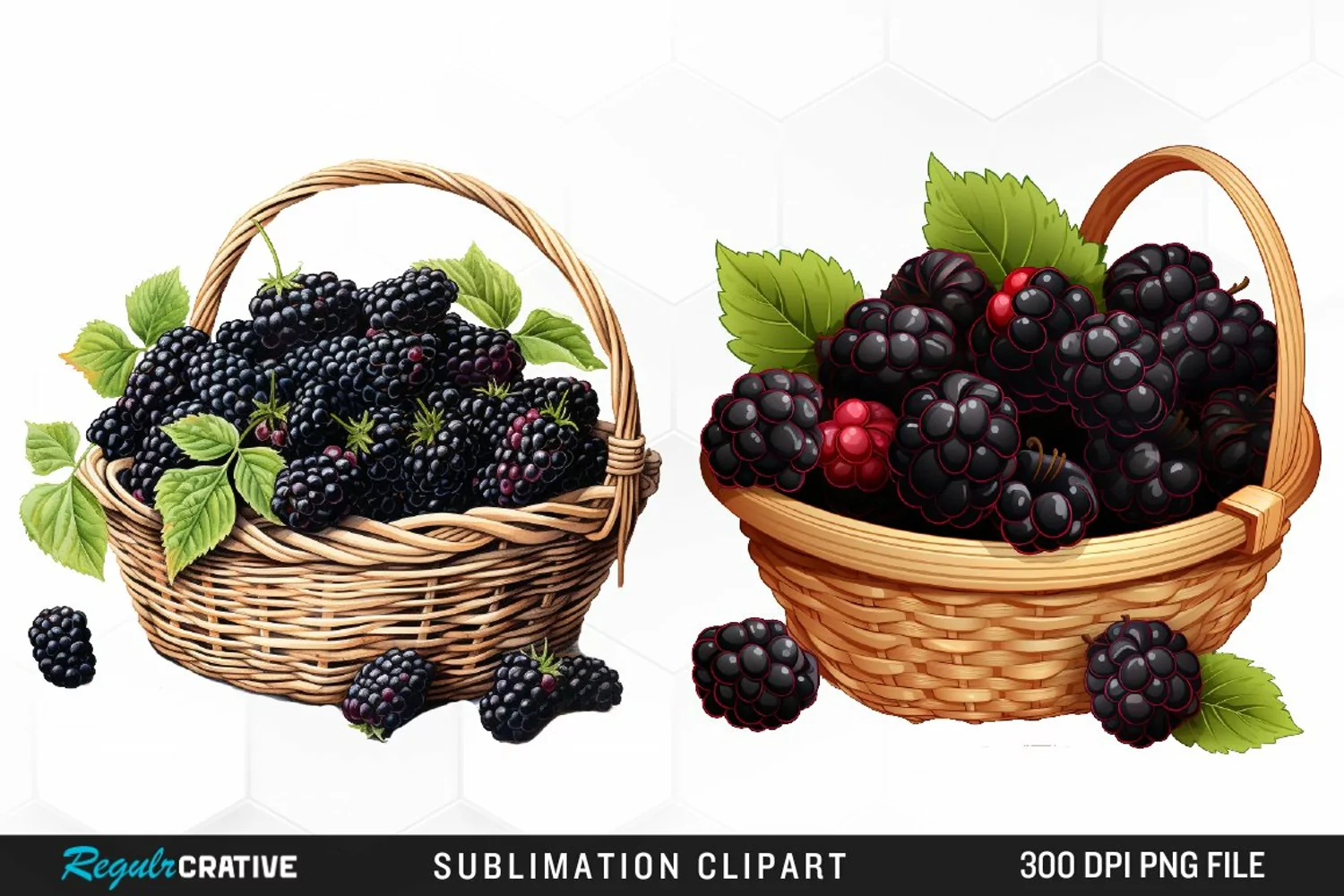 Watercolor Basket Blackberry Graphics Clipart product image 1