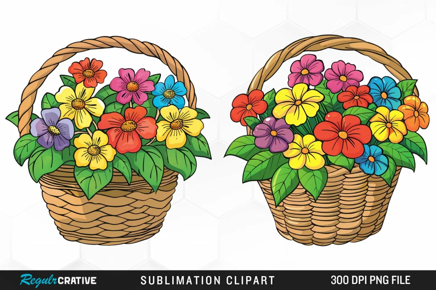 Watercolor Basket With Flowers Artwork Clipart product image 1