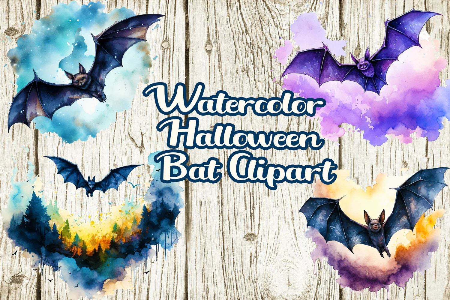 Watercolor Halloween Bat Sublimation clipart product image 1