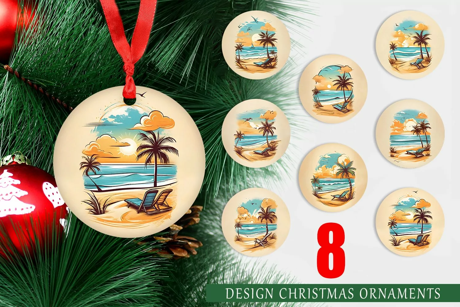 Christmas Ornaments Watercolor Beach product image 1