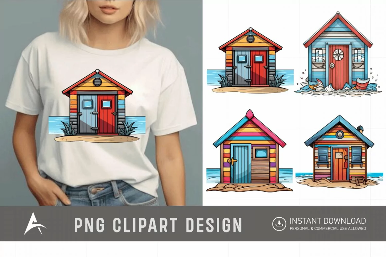 Watercolor Beach Huts Sublimation Clipart product image 1