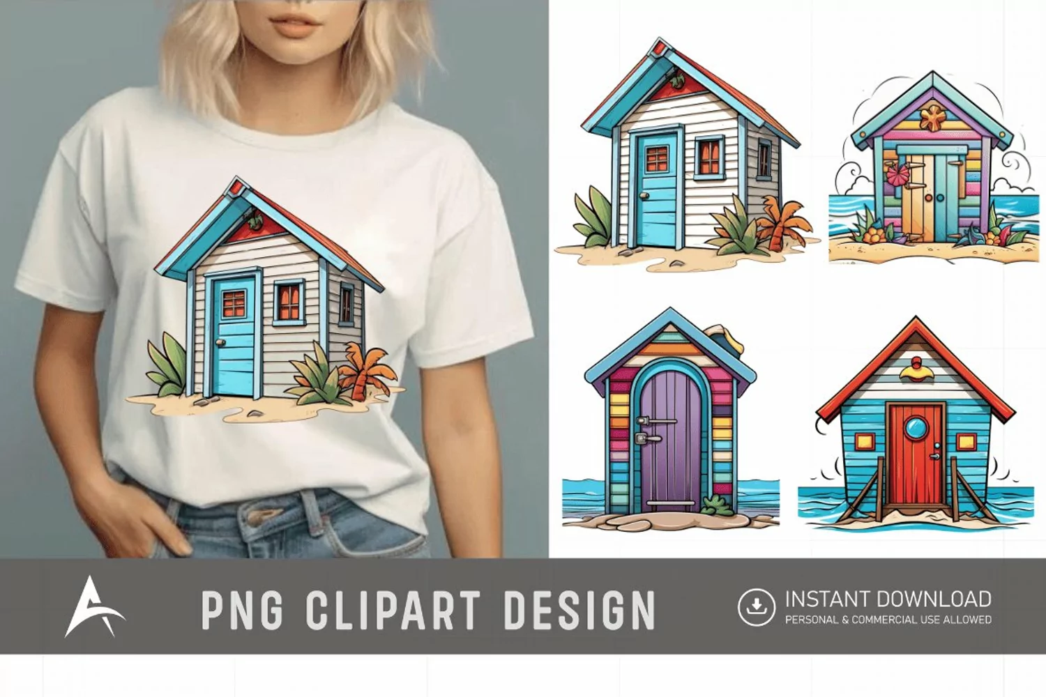 Watercolor Beach Huts Sublimation Clipart product image 1