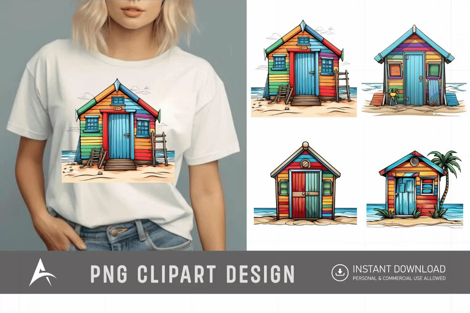 Watercolor Beach Huts Sublimation Clipart product image 1