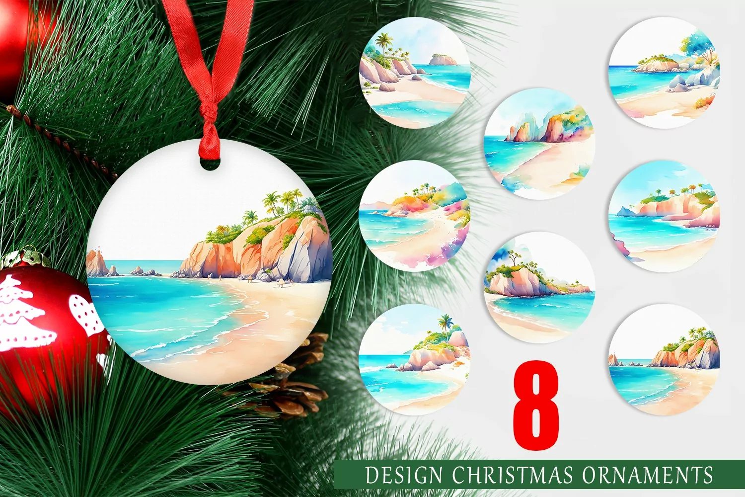 Christmas Ornaments Watercolor Beach Landscapes product image 1