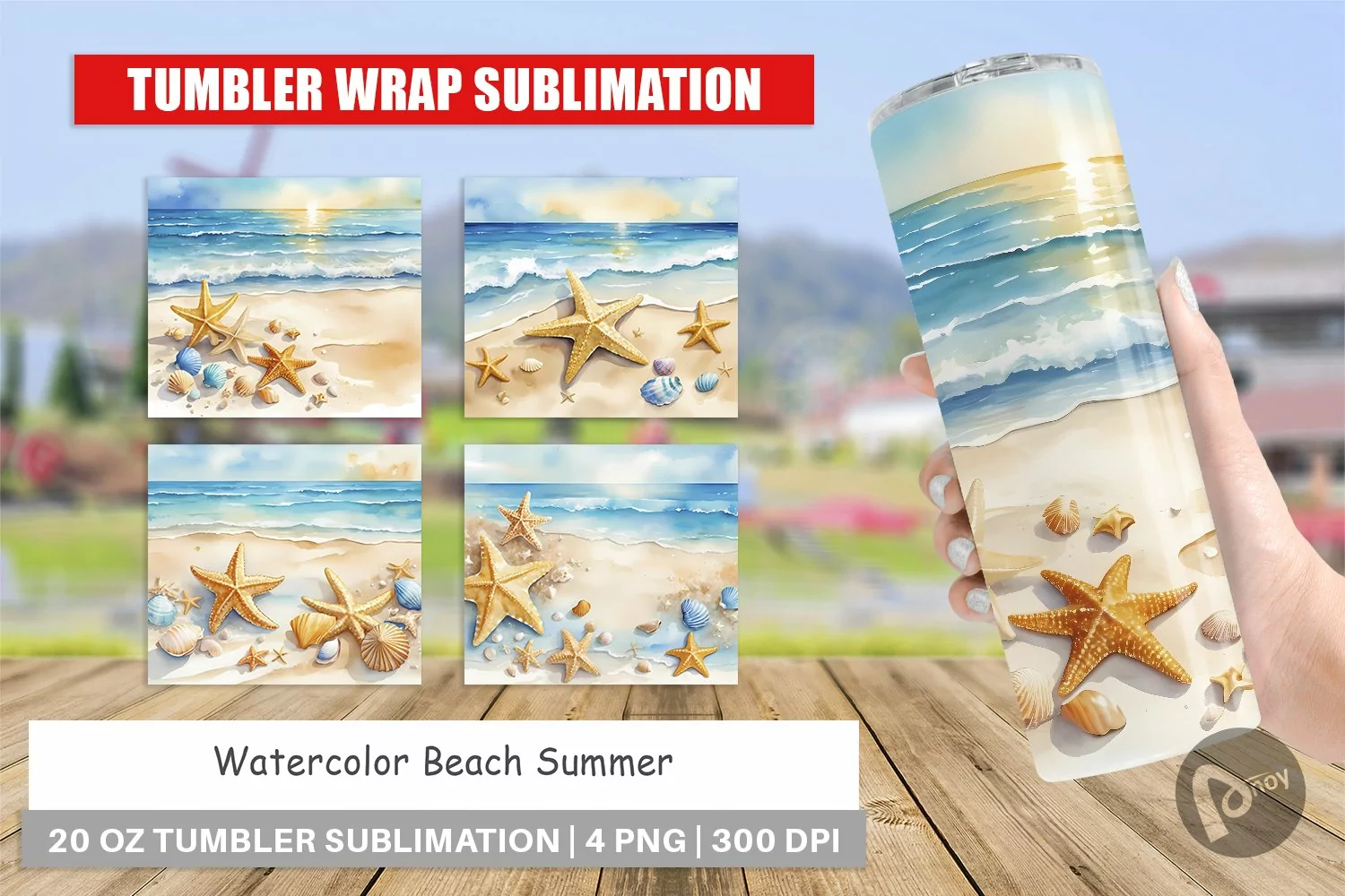 Tumbler Sublimation Wra Watercolor Beach Summerp product image 1