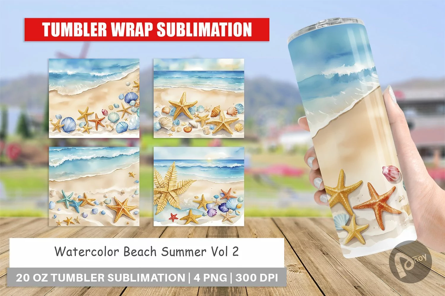 Tumbler Sublimation Wra Watercolor Beach Summerp product image 1