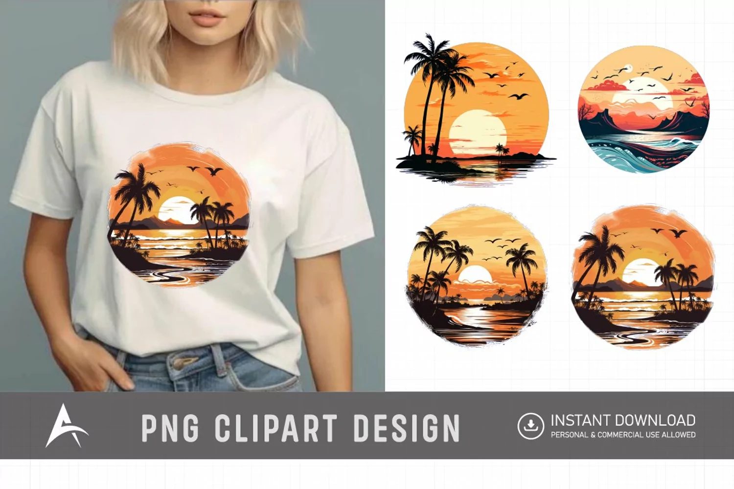 Watercolor Beach Sunsets Clipart product image 1