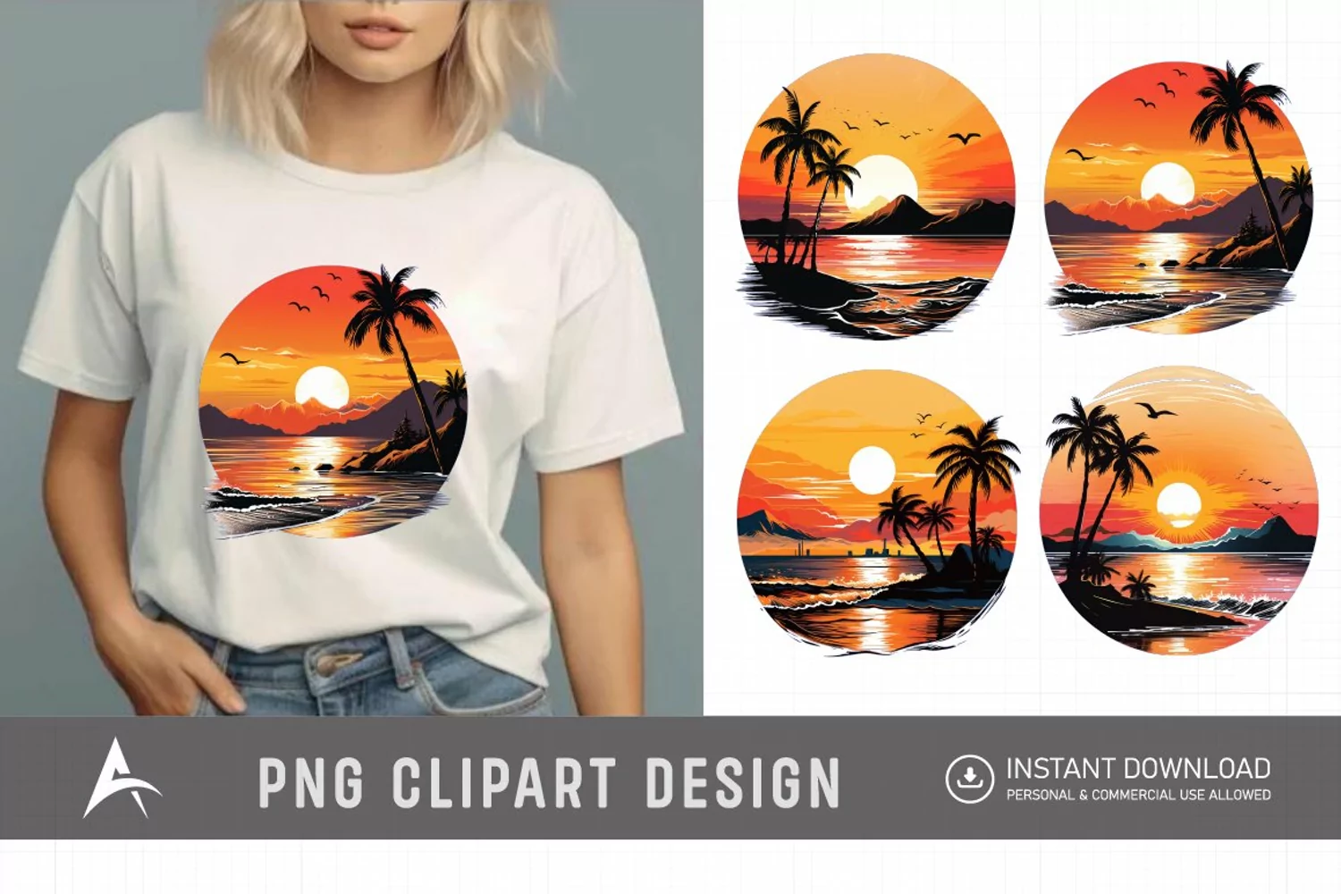 Watercolor Beach Sunsets Clipart product image 1