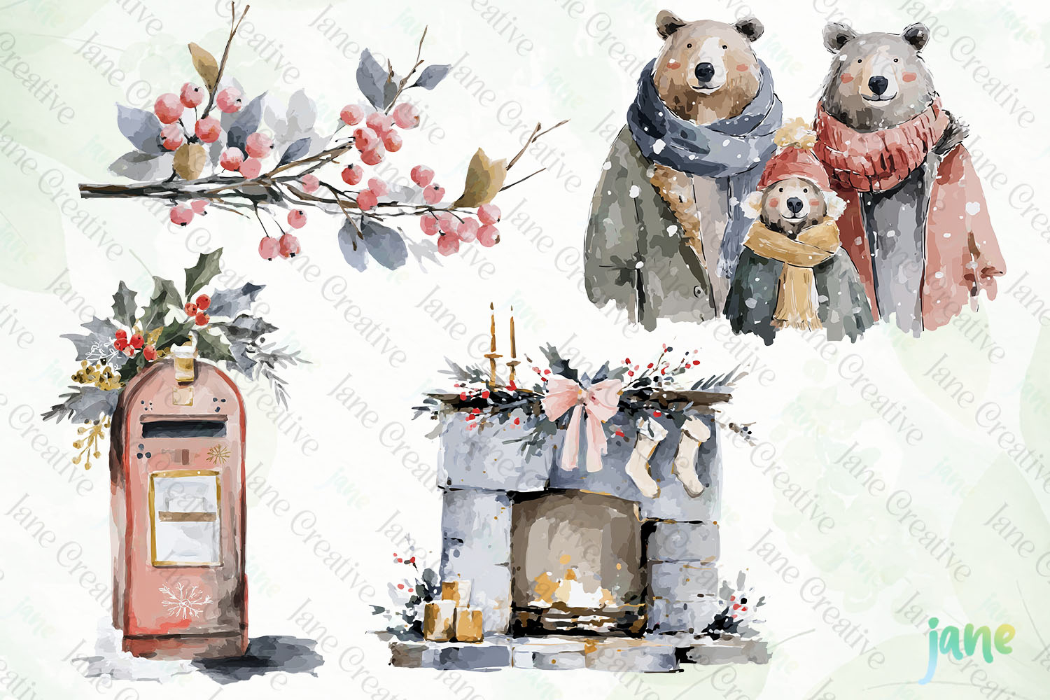 Watercolor Bear Family Clipart product image 1