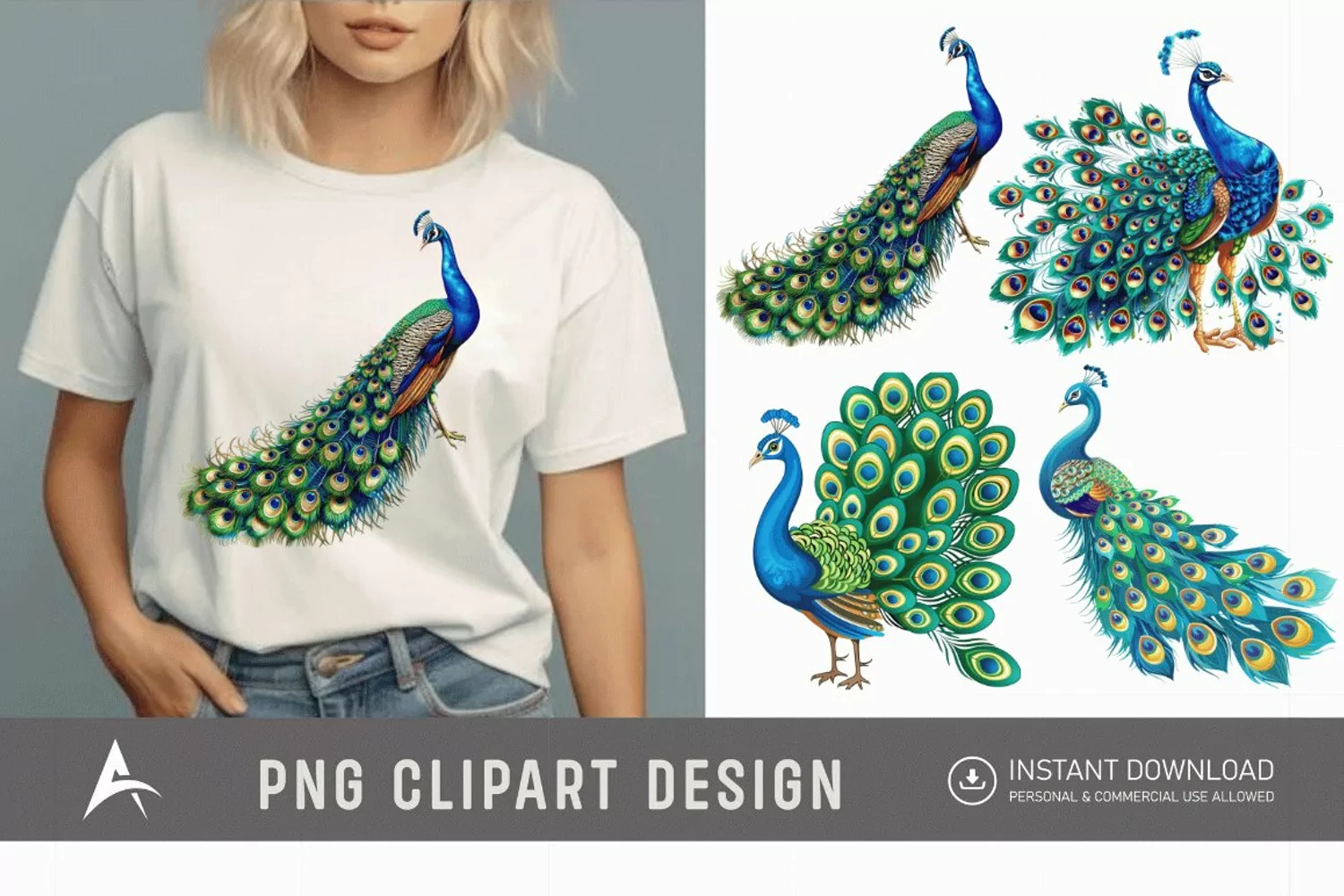 Watercolor Beautiful Cute Peacock Clipart product image 1