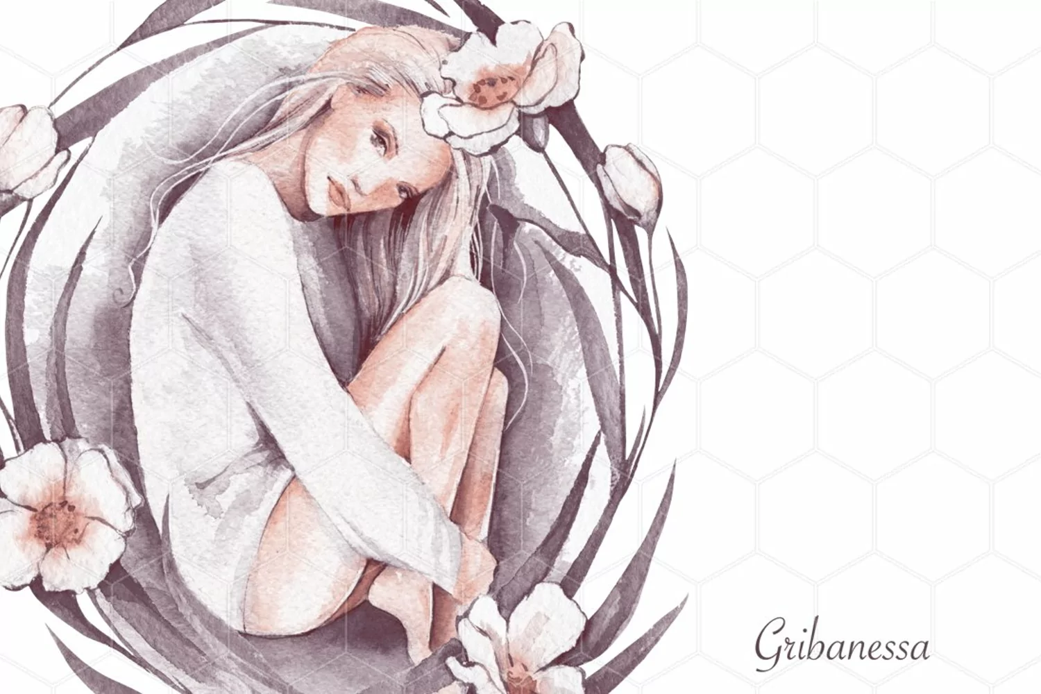 Watercolor beautiful girl | PNG sublimation design product image 1