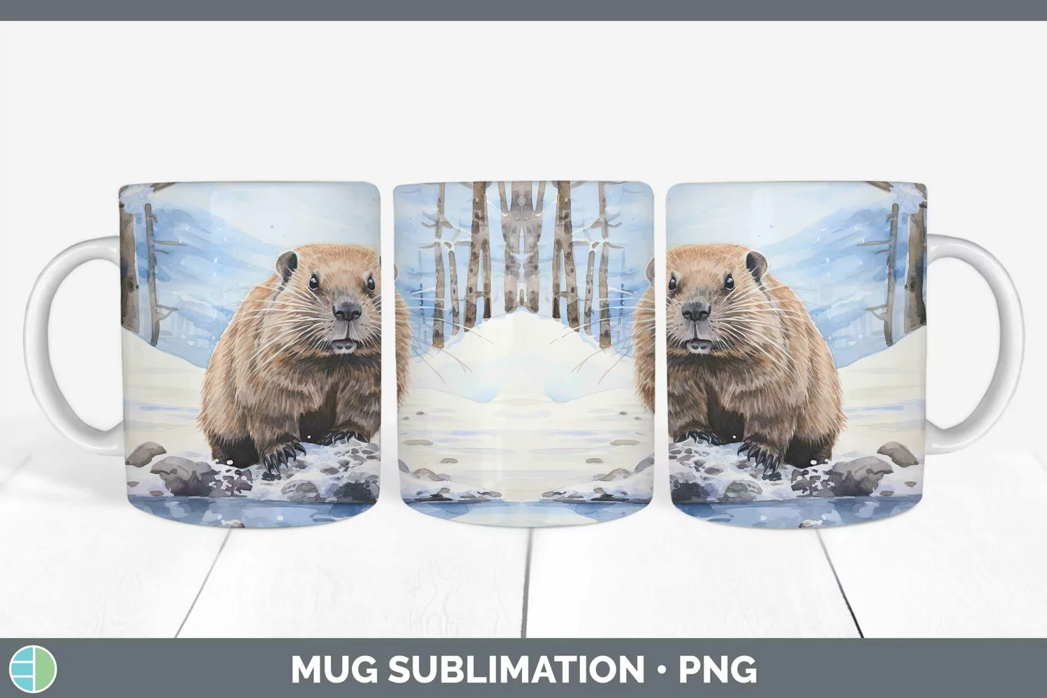 GorgeousWatercolor Beavers Mug Wrap design.