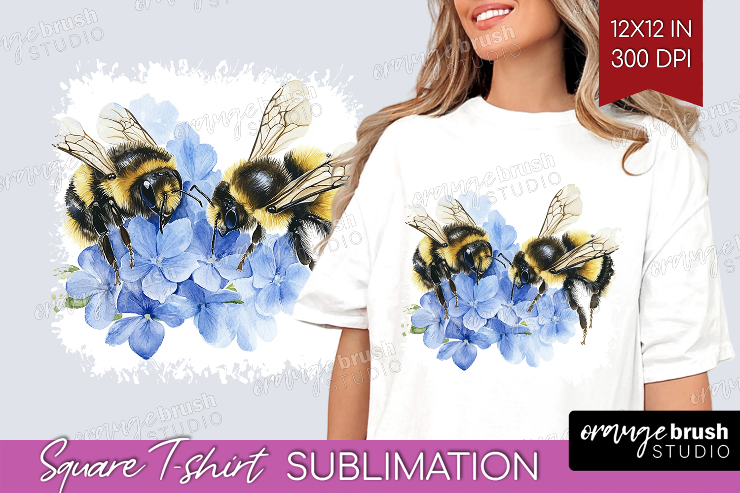 Bee Square Tshirt Background - Watercolor Bee PNG product image 1