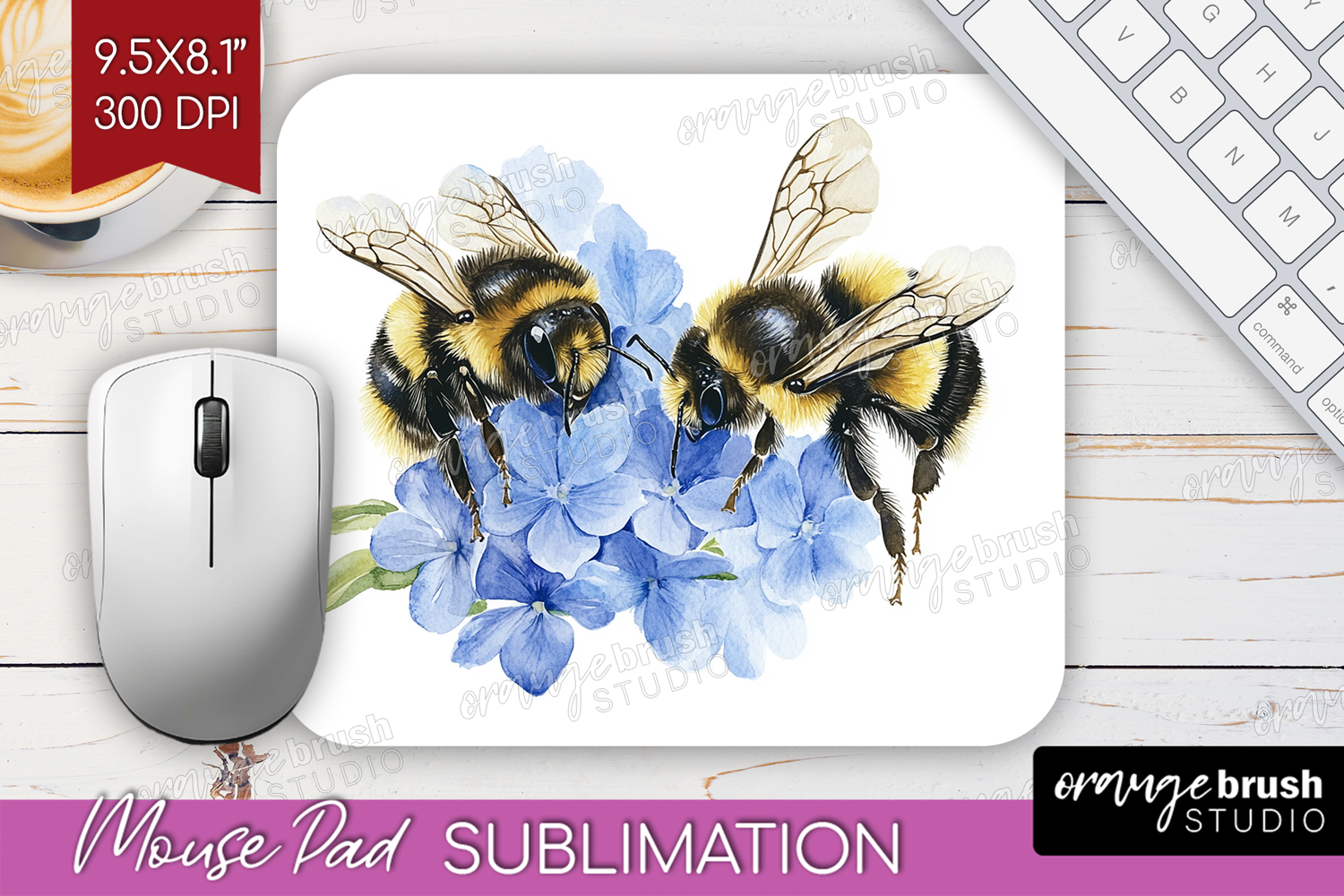 Bee Mouse Pad Sublimation - Watercolor Bee Mousepad PNG product image 1