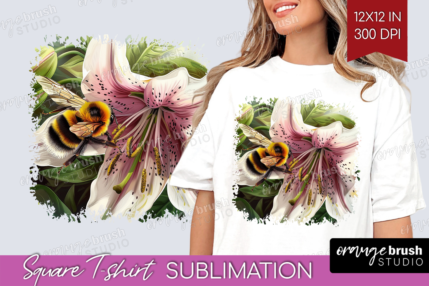 Bee Square Tshirt Background - Watercolor Bee PNG product image 1