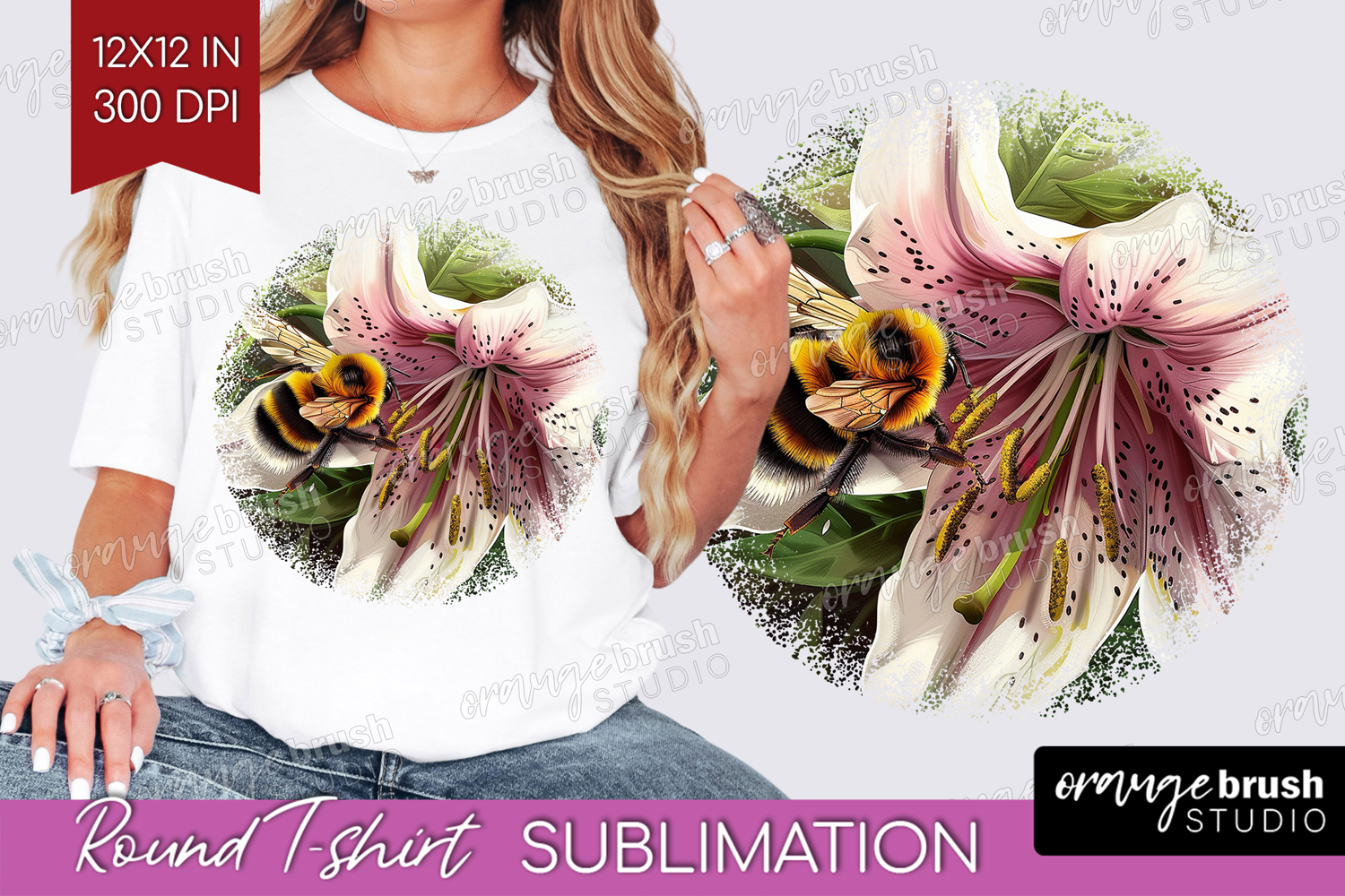 Bee Round Tshirt Background - Watercolor Bee PNG Sublimation product image 1