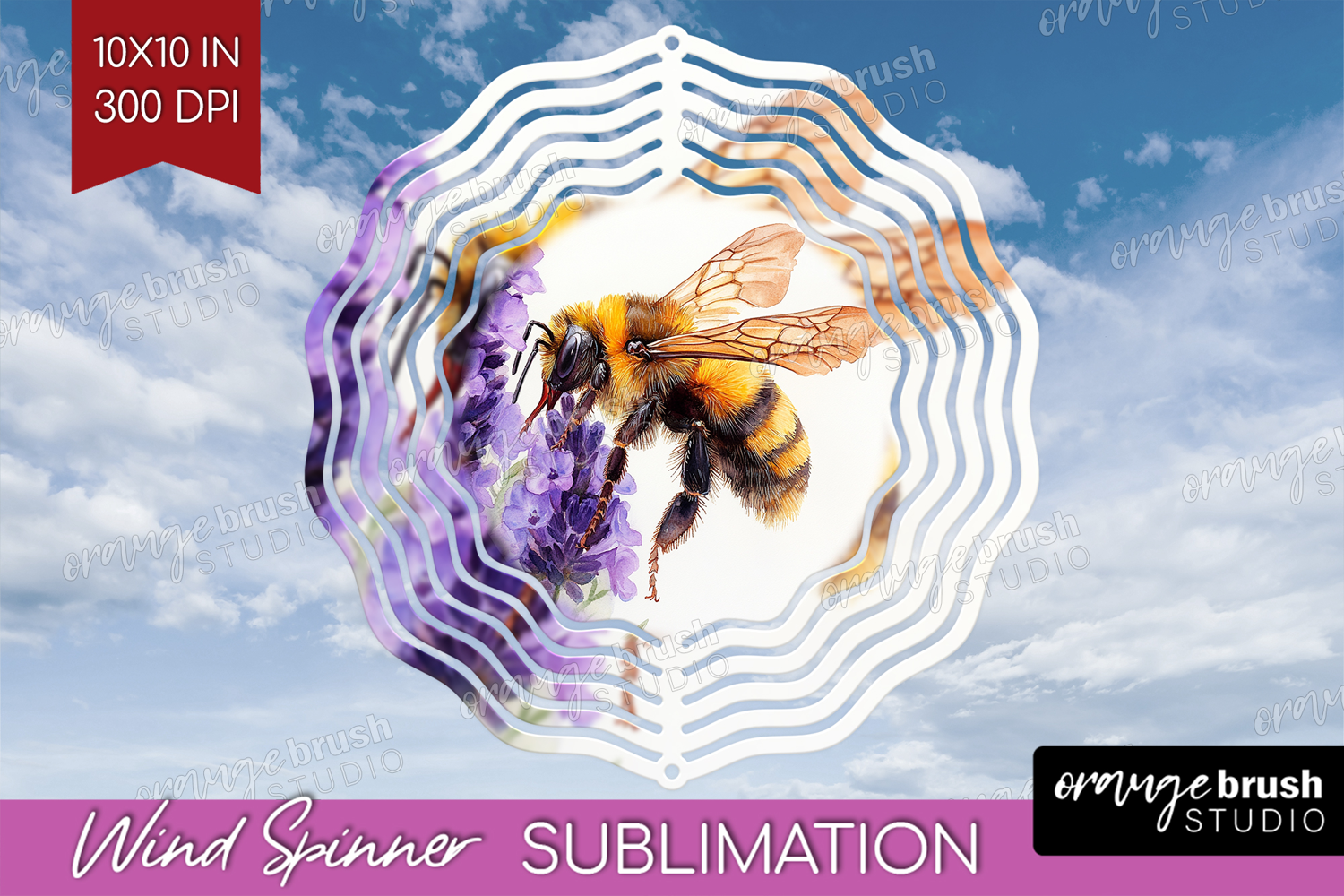 Bee Wind Spinner Sublimation PNG - Watercolor Bee Round product image 1