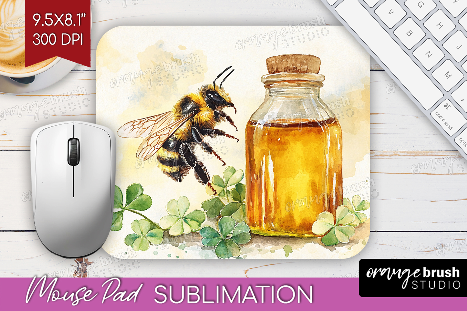 Bee Mouse Pad Sublimation - Watercolor Bee Mousepad PNG product image 1