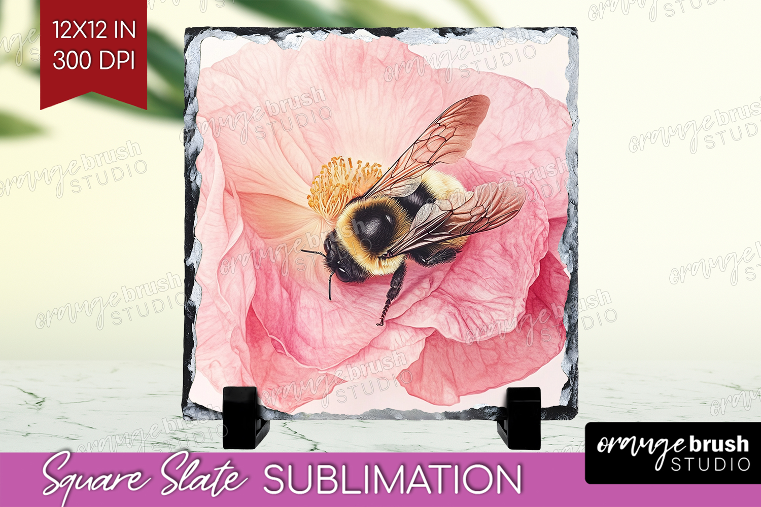 Bee Slate PNG - Watercolor Bee Square Slate Sublimation product image 1