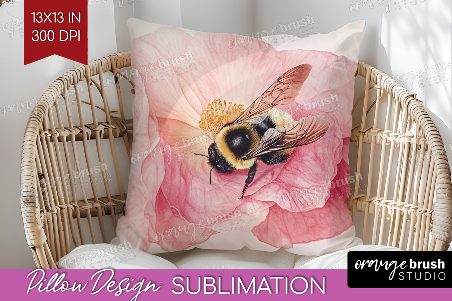 Bee Pillow Sublimation - Watercolor Bee Pillow Cover PNG product image 1