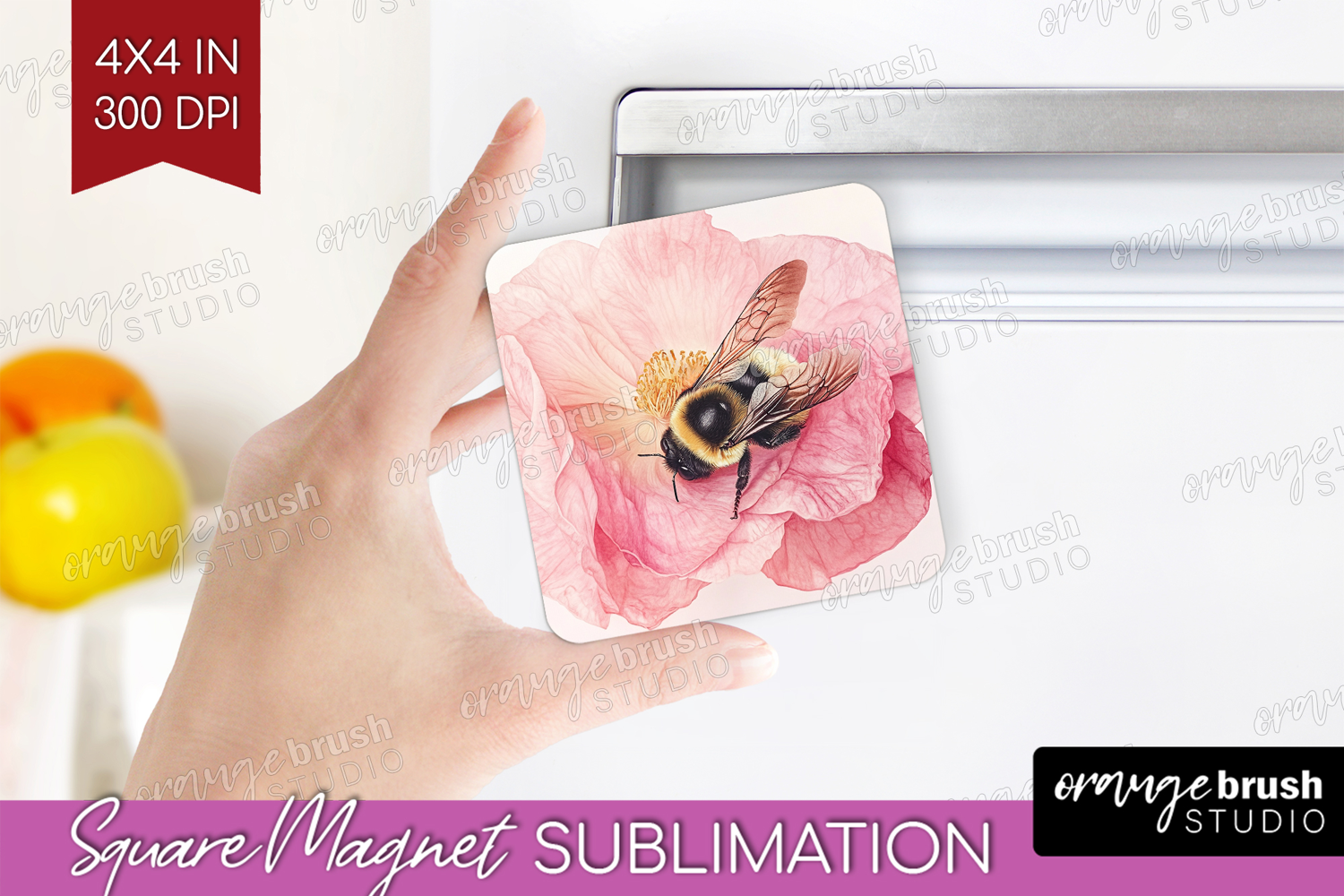Bee Magnet Sublimation - Watercolor Bee Square Magnet PNG product image 1