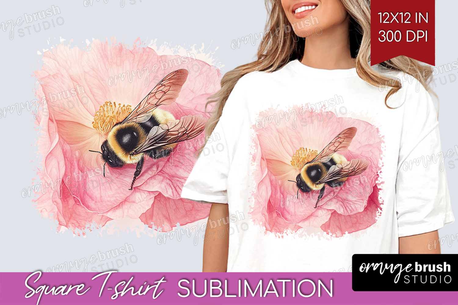 Bee Square Tshirt Background - Watercolor Bee PNG product image 1
