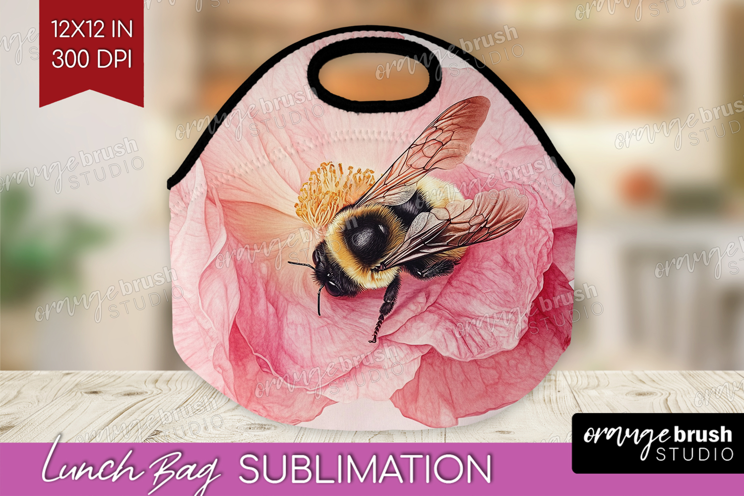Bee Lunch Bag - Watercolor Bee Lunch Bug PNG Sublimation product image 1