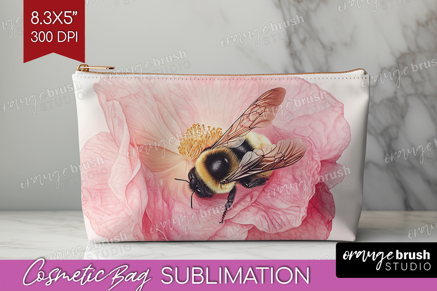 Bee Cosmetic Bag - Watercolor Bee Makeup Bag PNG Sublimation product image 1