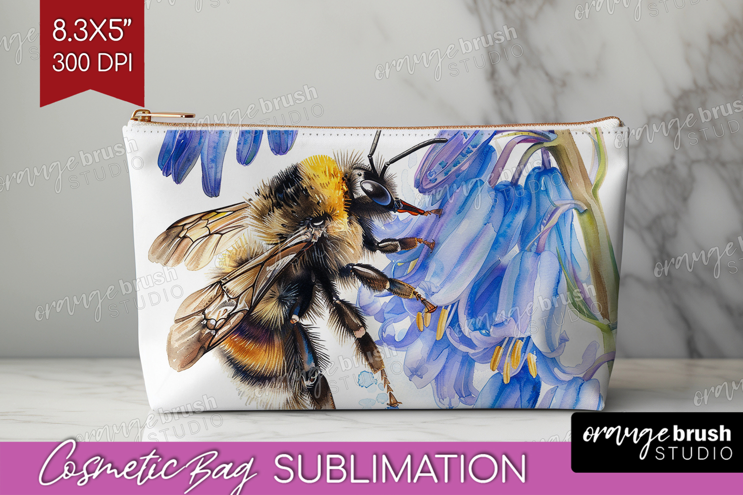 Bee Cosmetic Bag - Watercolor Bee Makeup Bag PNG Sublimation product image 1