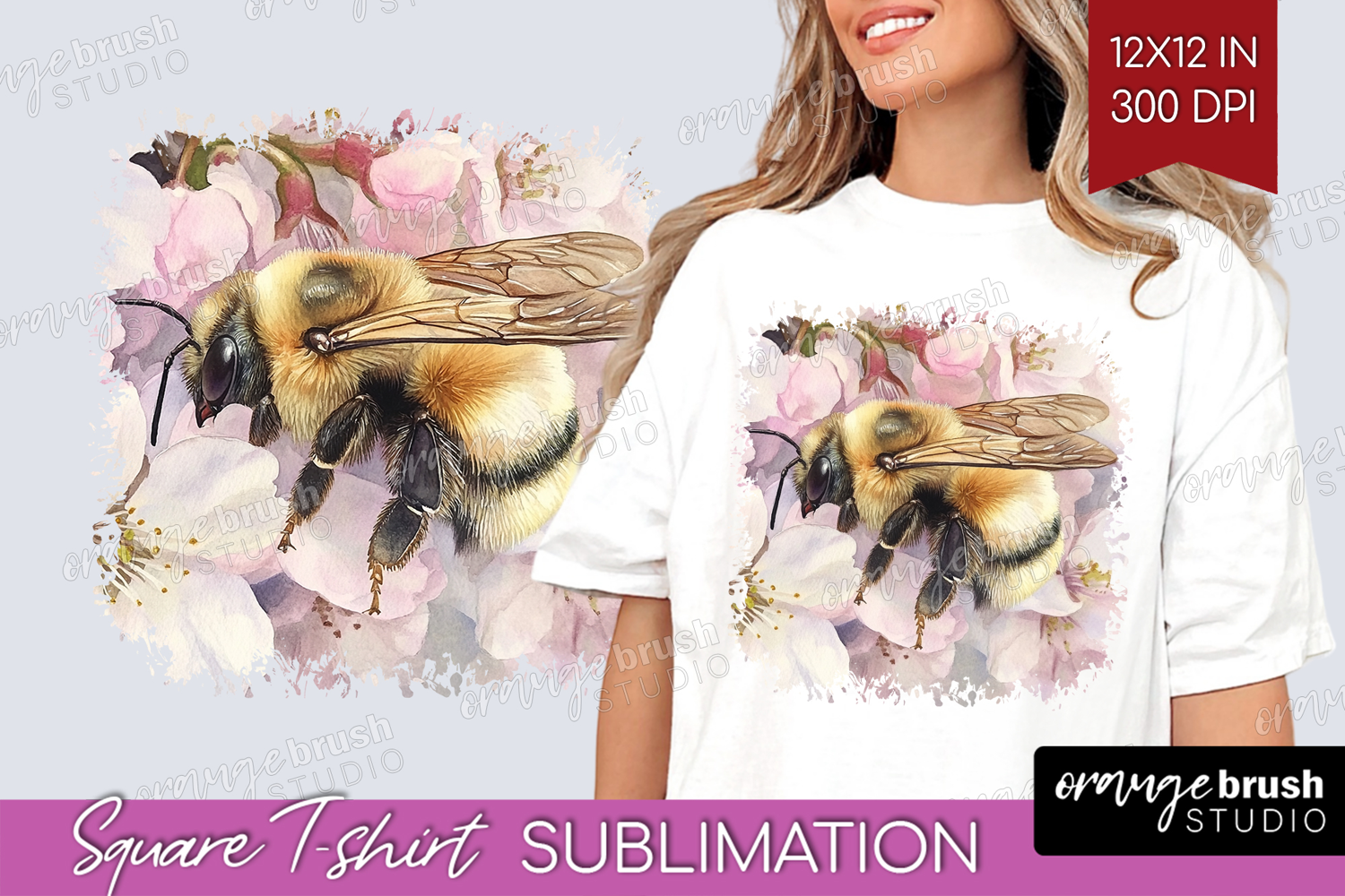 Bee Square Tshirt Background - Watercolor Bee PNG product image 1