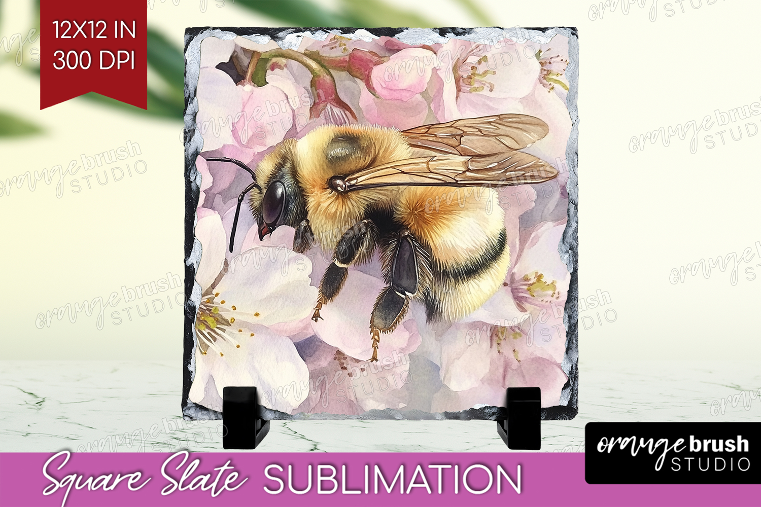 Bee Slate PNG - Watercolor Bee Square Slate Sublimation product image 1