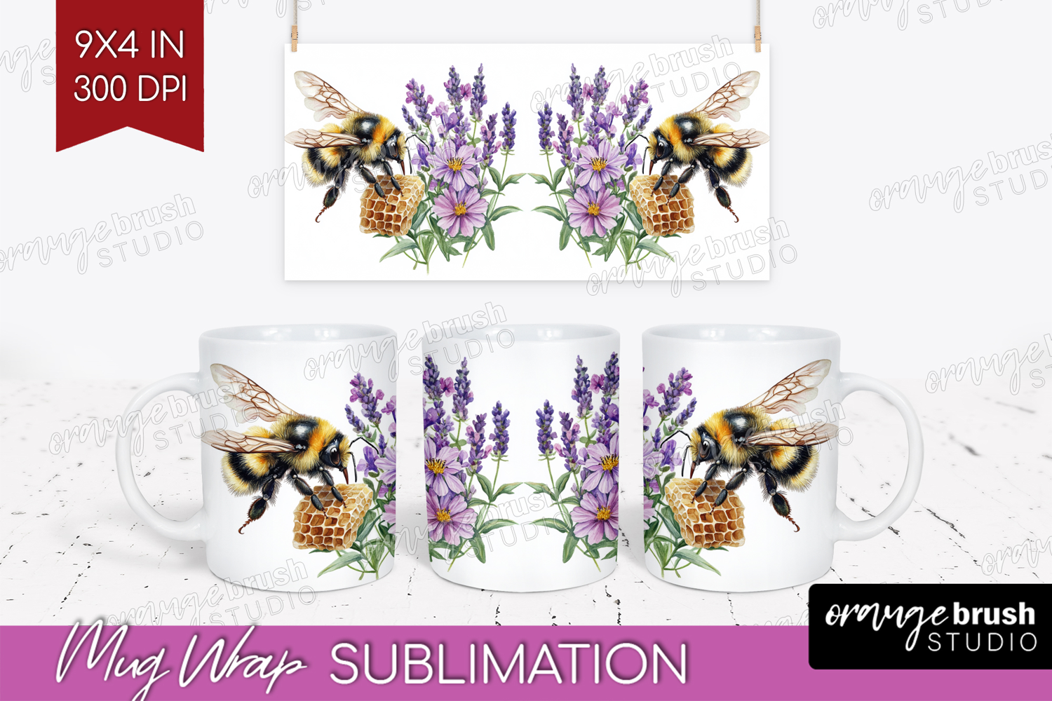 Bee Mug Wrap - Watercolor Bee Mug PNG Sublimation product image 1