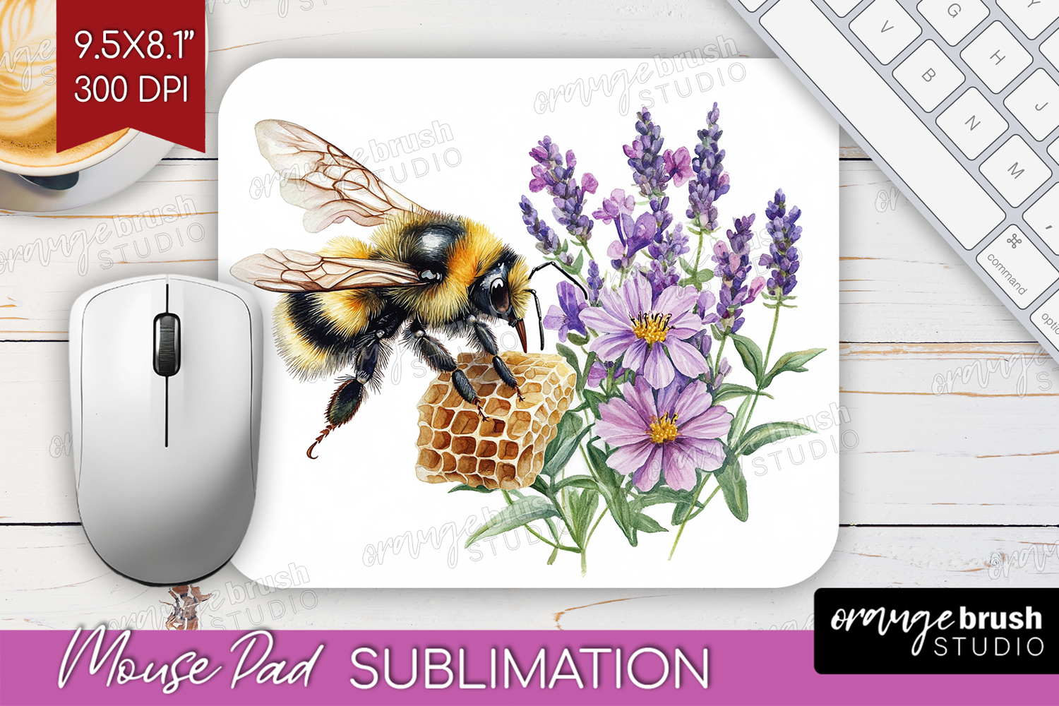 Bee Mouse Pad Sublimation - Watercolor Bee Mousepad PNG product image 1