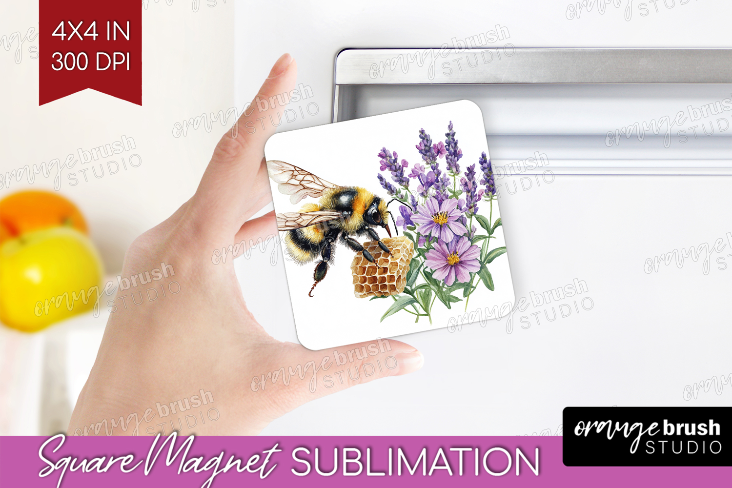 Bee Magnet Sublimation - Watercolor Bee Square Magnet PNG product image 1