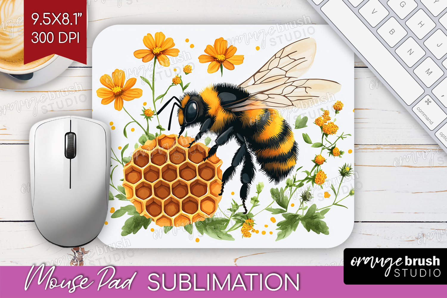 Bee Mouse Pad Sublimation - Watercolor Bee Mousepad PNG product image 1
