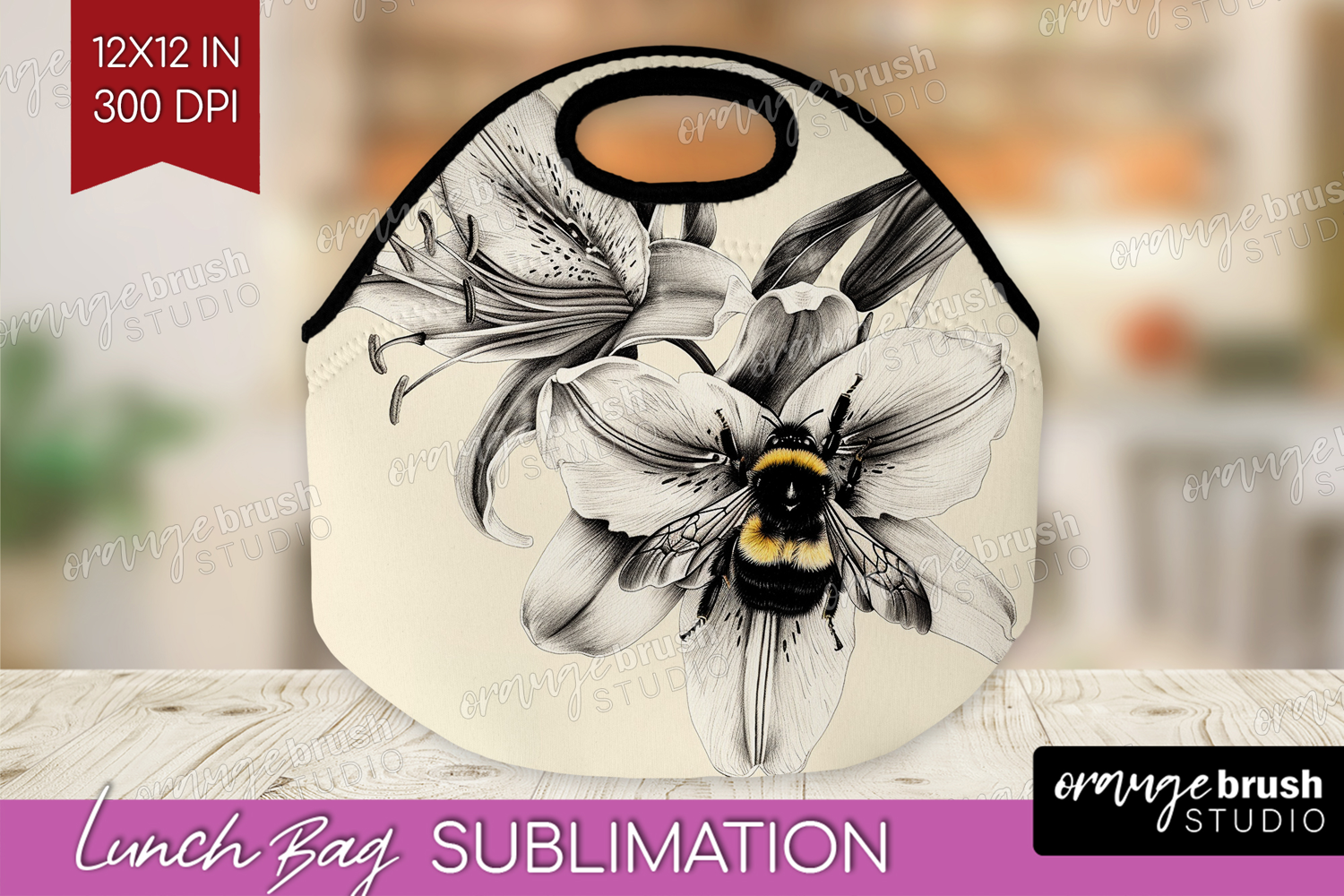 Bee Lunch Bag - Watercolor Bee Lunch Bug PNG Sublimation product image 1