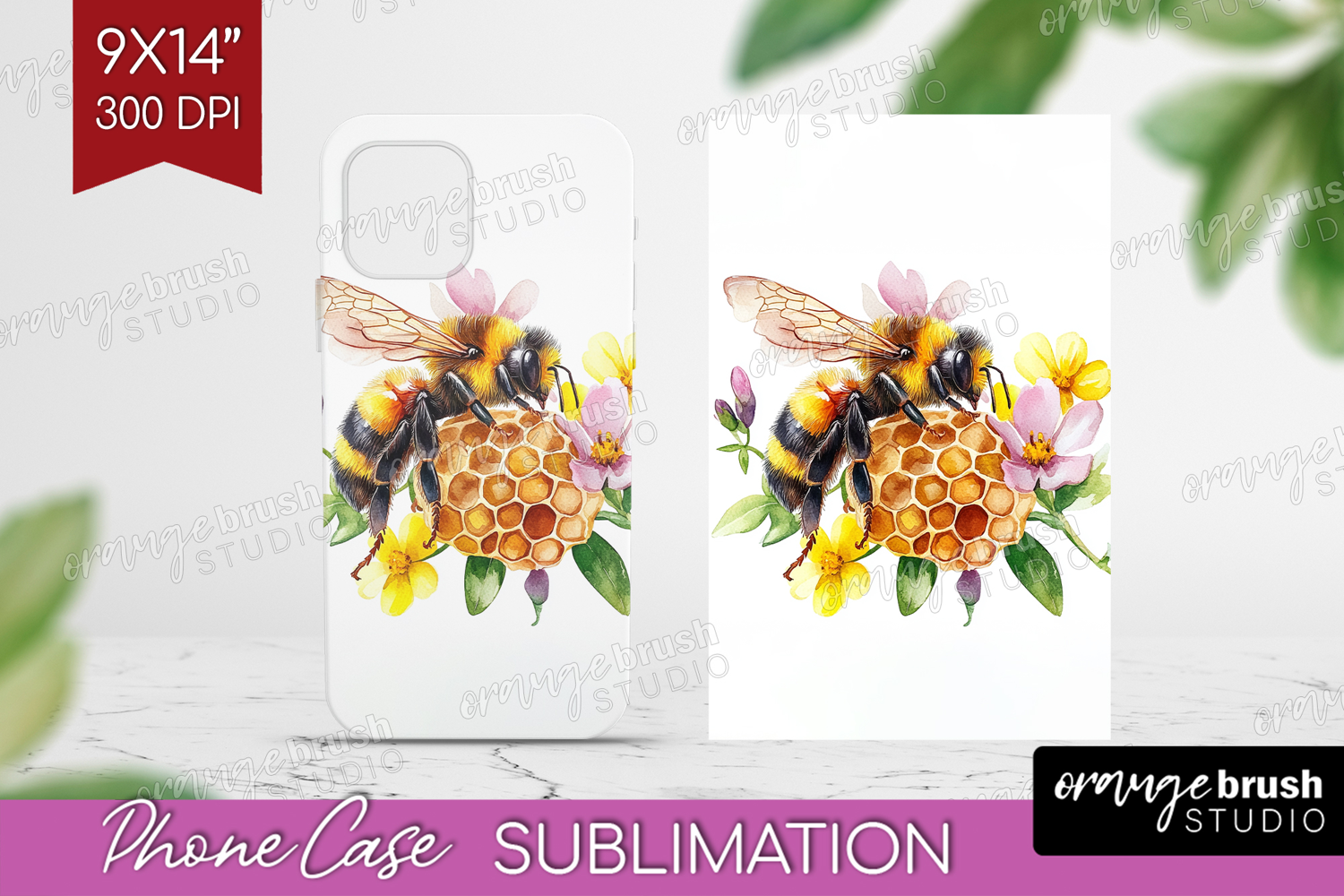 Bee Phone Case PNG - Watercolor Bee Case PNG Sublimation product image 1