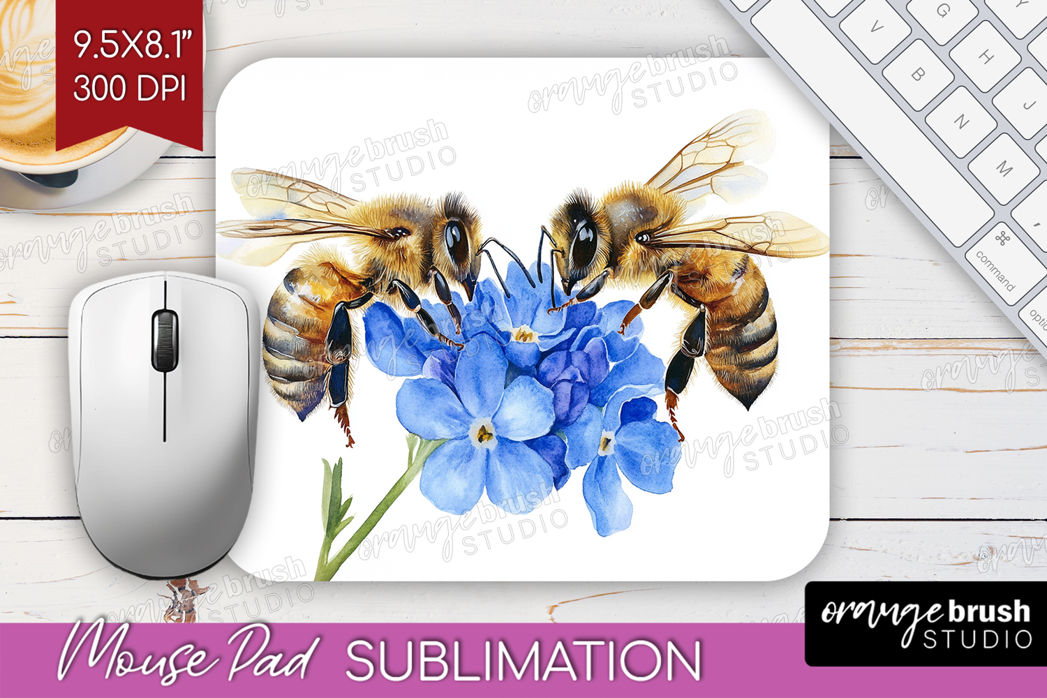 Bee Mouse Pad Sublimation - Watercolor Bee Mousepad PNG product image 1