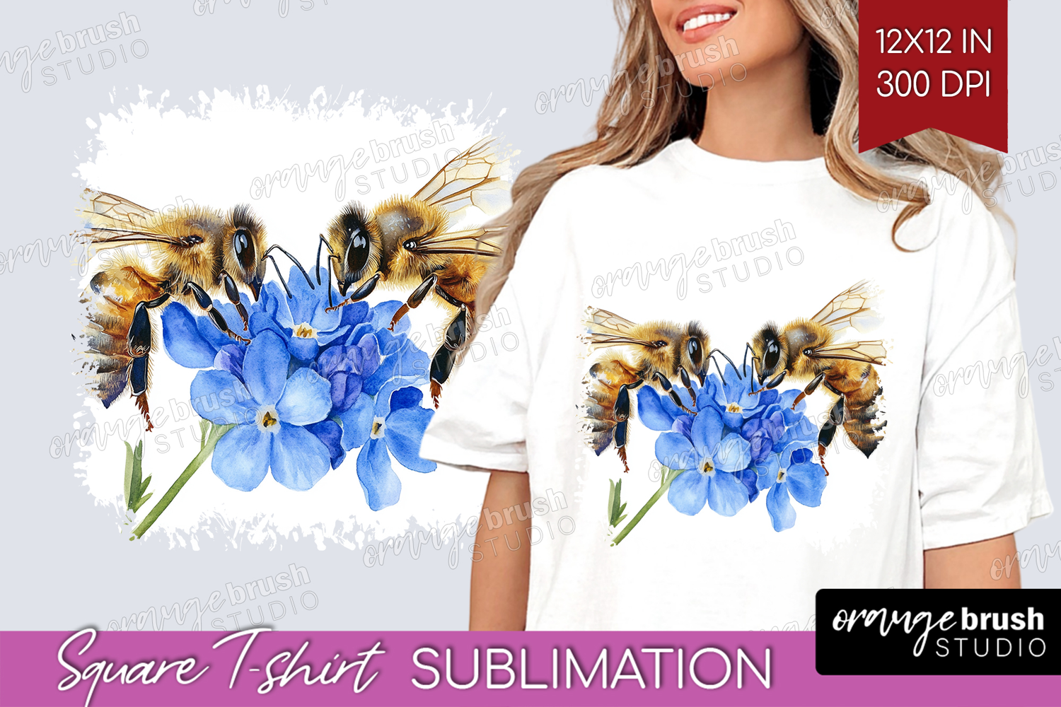 Bee Square Tshirt Background - Watercolor Bee PNG product image 1
