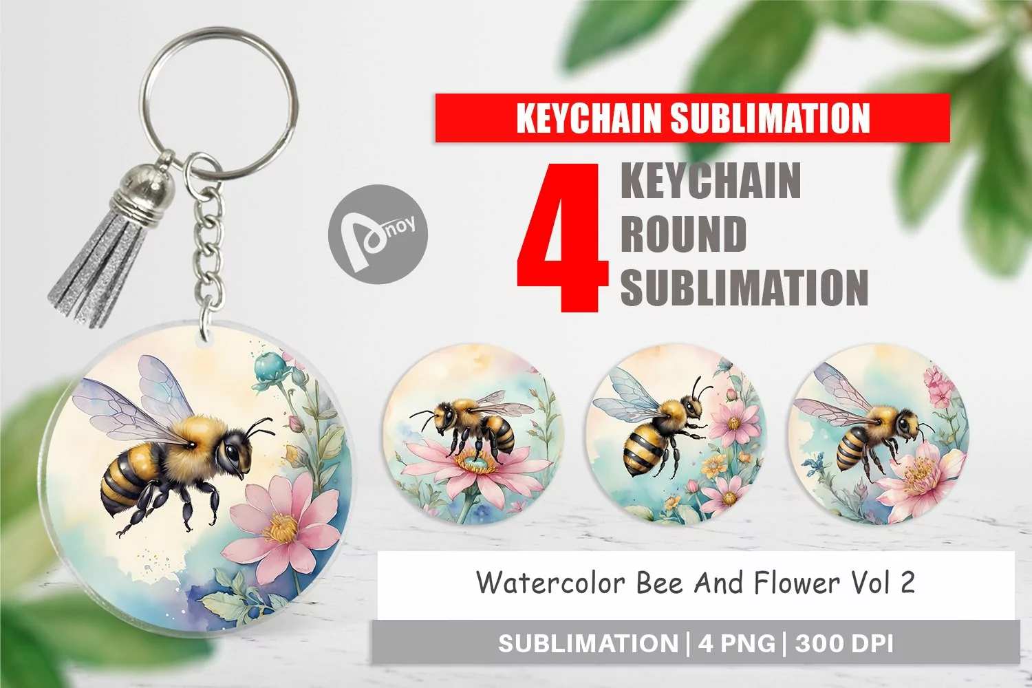 Keychain Watercolor Bee Flowers product image 1