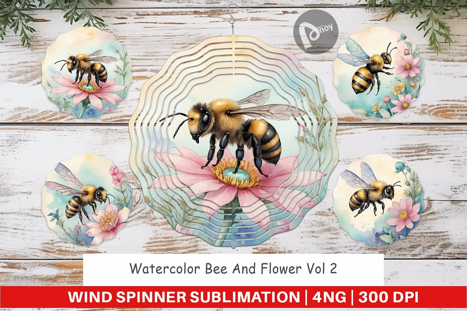 Wind Spinner Watercolor Bee Flowers product image 1