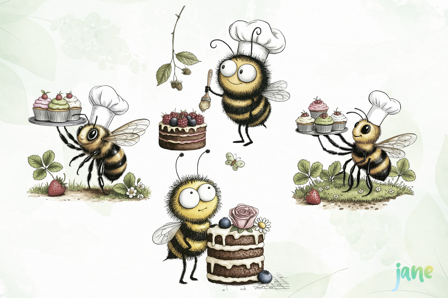 Watercolor Bee Patisserie Clipart product image 1