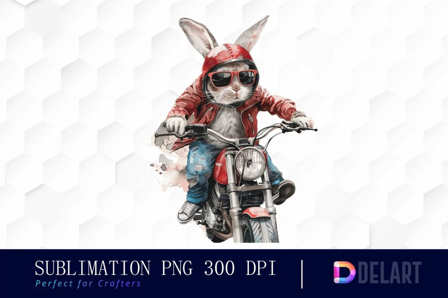 Biker Bunny Watercolor Clipart product image 1