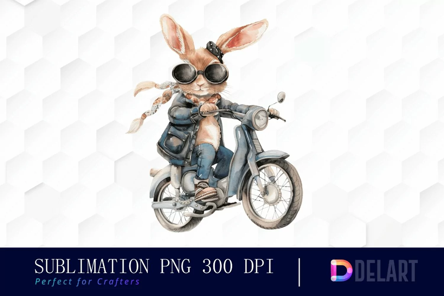 Biker Bunny Watercolor Clipart product image 1
