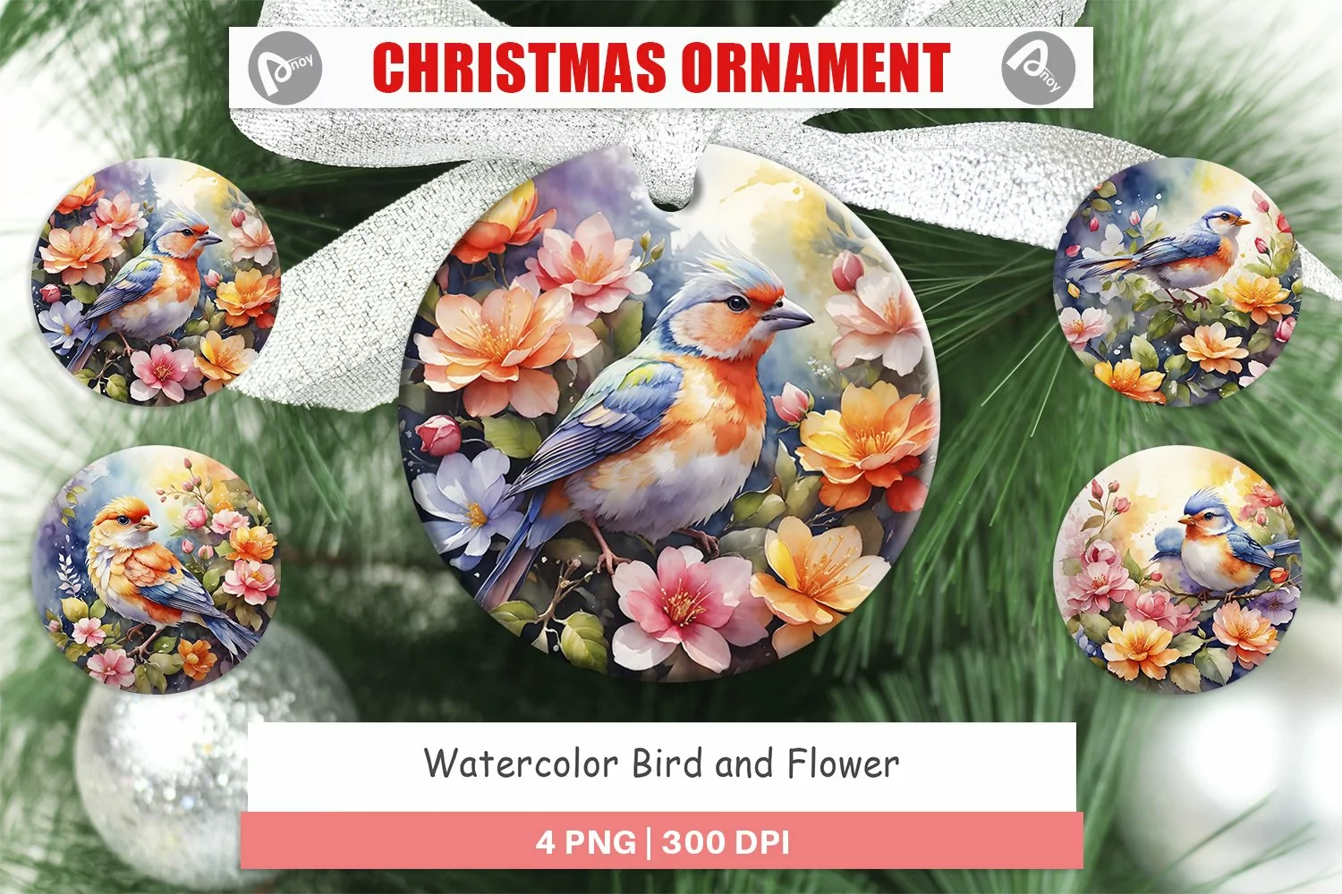 Christmas Ornaments Bird and Flower product image 1