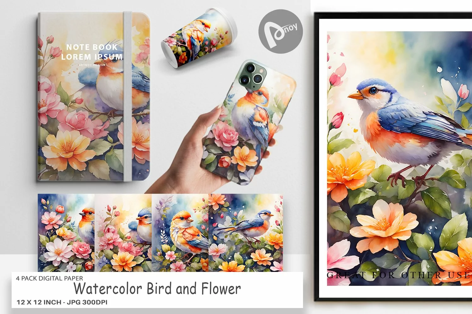 Digital Paper Bird and Flower product image 1