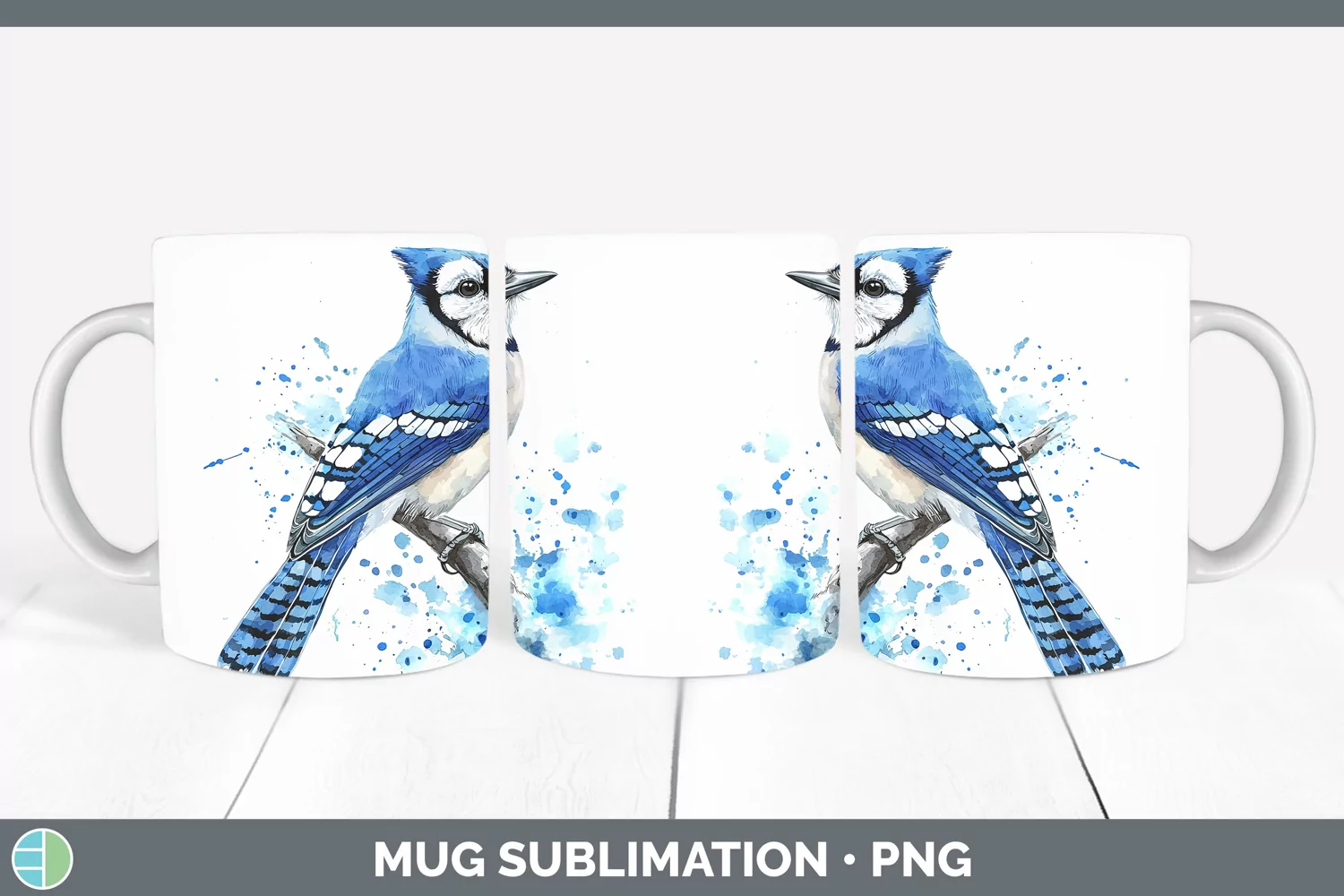 GorgeousWatercolor Bird Mug Wrap design.