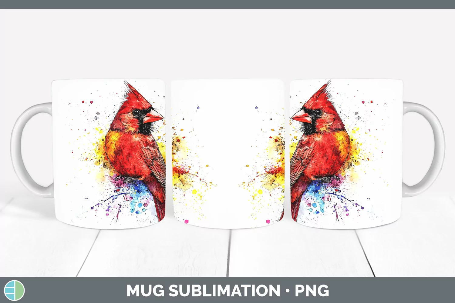 GorgeousWatercolor Bird Mug Wrap design.