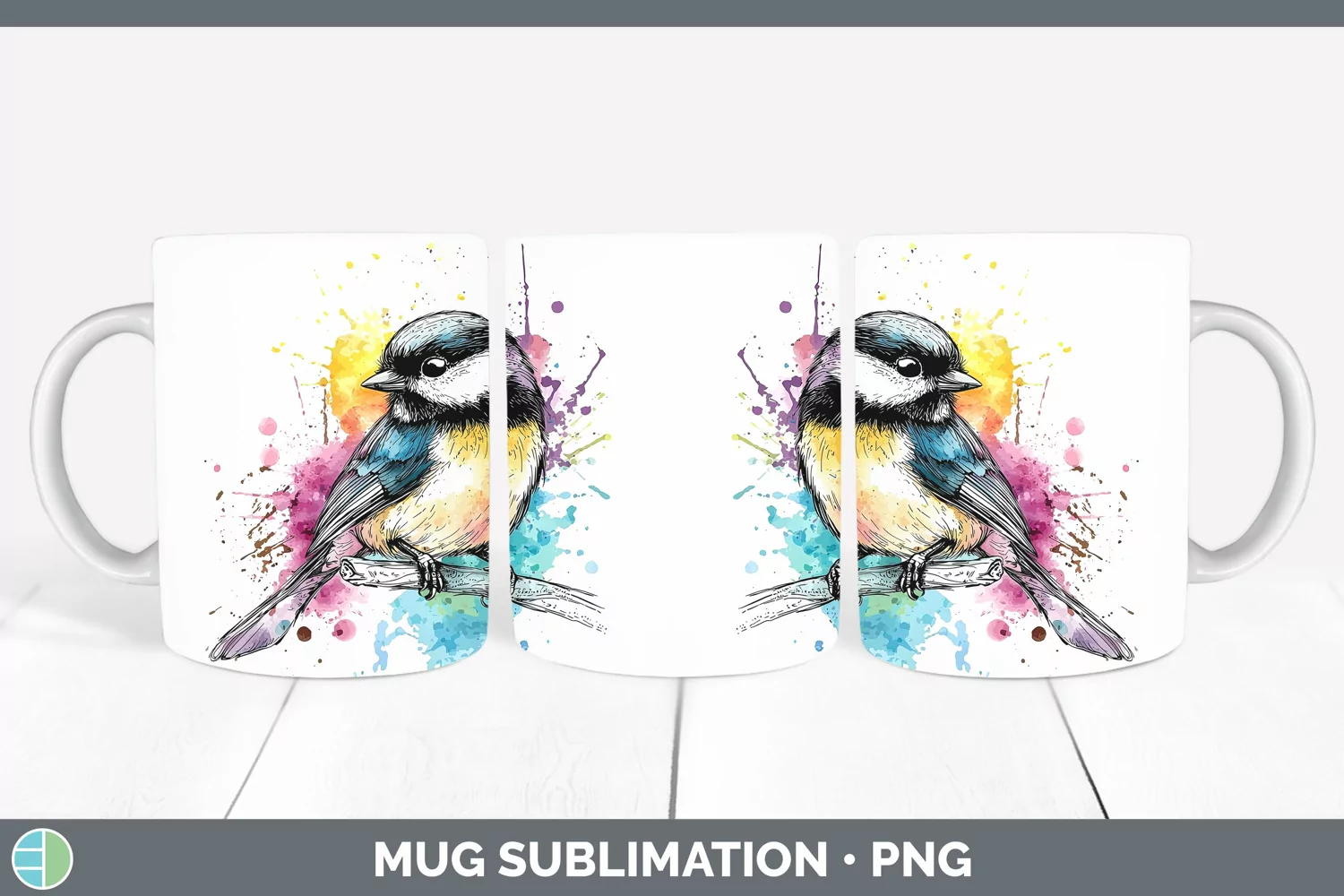 GorgeousWatercolor Bird Mug Wrap design.